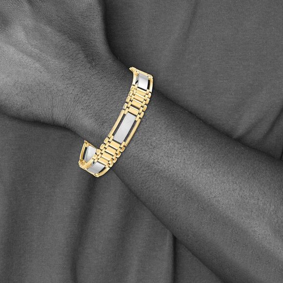 Men's 12.5mm 14k Two Tone Gold Polished & Satin Link Bracelet, 8.5 In. - Picture 4 of 6